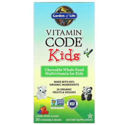 Garden of Life, Vitamin Code, Kids, Chewable Whole Food Multivitamin, Cherry Berry, 30 Chewable Bears