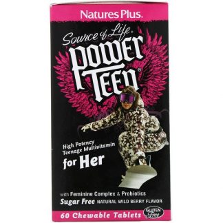 NaturesPlus, Source of Life, Power Teen, For Her, Sugar Free, Natural Wild Berry Flavor, 60 Chewable Tablets