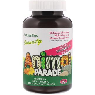 NaturesPlus, Source of Life, Animal Parade, Children's Chewable Multi-Vitamin and Mineral Supplement, Natural Watermelon Flavor, 180 Animal-Shaped Tablets