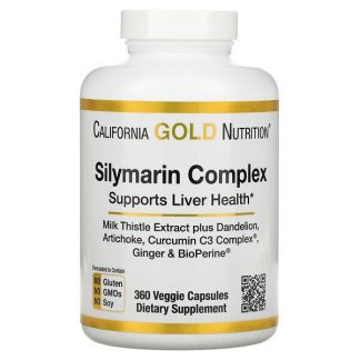 California Gold Nutrition, Silymarin Complex, Liver Health, Milk Thistle, Curcumin, Artichoke, Dandelion, Ginger, Black Pepper, 360 Veggie Capsules