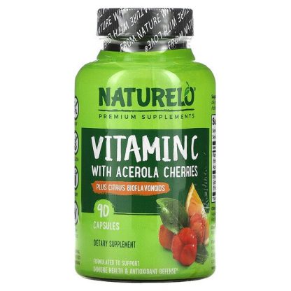 NATURELO, Vitamin C with Acerola Cherries Plus Citrus Bioflavonoids, 90 Capsules