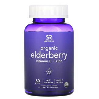 Sports Research, Organic Elderberry, Vitamin C + Zinc, Natural Berry Flavors, 60 Gummies