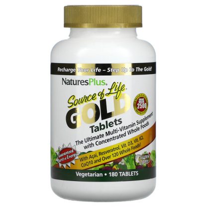 NaturesPlus, Source Of Life Gold Tablets, Ultimate Multi-Vitamin Supplement, 180 Tablets