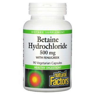 Natural Factors, Betaine Hydrochloride with Fenugreek, 500 mg, 90 Vegetarian Capsules