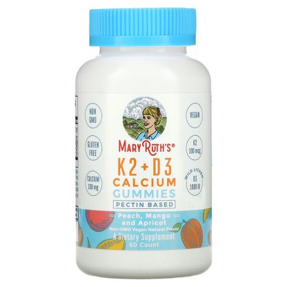 MaryRuth Organics, K2 + D3 Calcium Gummies, Peach, Mango and Apricot, 60 Gummies