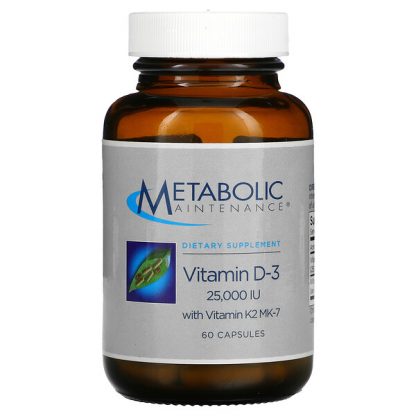 Metabolic Maintenance, Vitamin D-3 with Vitamin K2 MK-7, 625 mcg (25,000 IU), 60 Capsules