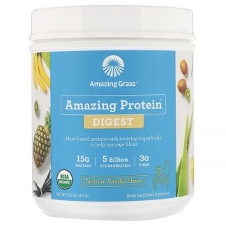 Amazing Grass, Amazing Protein, Digest, Tahitian Vanilla Flavor, 5 Billion CFU, 13.2 oz (375 g)