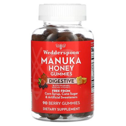 Wedderspoon, Manuka Honey Gummies, Digestive, Berry, 90 Gummies