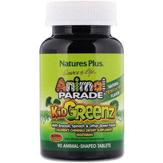 NaturesPlus, Source of Life, Animal Parade, Kid Greenz with Broccoli, Spinach, Natural Tropical Fruit Flavor, 90 Animal-Shaped Tablets