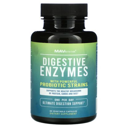 MAV Nutrition, Digestive Enzymes with Powerful Probiotic Strains, 60 Vegetable Capsules