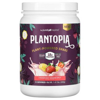 Purely Inspired, Plantopia, Plant-Powered Shake, Strawberry Banana Split, 1.41 lbs (640 g)