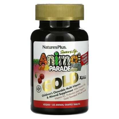 NaturesPlus, Source of Life, Animal Parade, Gold, Children's Chewable Multi-Vitamin & Mineral Supplement, Cherry, 60 Animal-Shaped Tablets