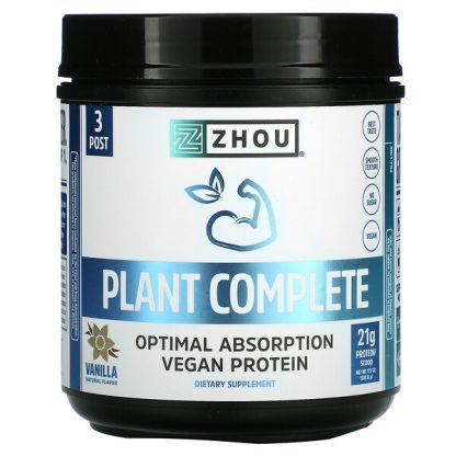 Zhou Nutrition, Plant Complete, Optimal Absorption Vegan Protein, Vanilla, 17.7 oz (500.8 g)