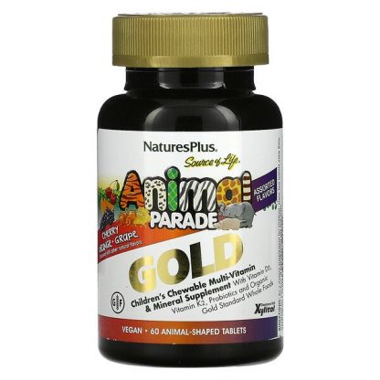 NaturesPlus, Source of Life, Animal Parade Gold, Children's Chewable Multi-Vitamin & Mineral Supplement, Assorted, 60 Animal-Shaped Tablets