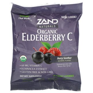 Zand, Naturals, Organic Elderberry C, Berry Soother, 18 Throat Lozenges