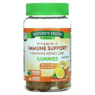 Nature's Truth, Vitamin C Immune Support + Manuka Honey, Zinc, Natural Honey Lemon, 60 Vegetarian Gummies