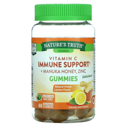 Nature's Truth, Vitamin C Immune Support + Manuka Honey, Zinc, Natural Honey Lemon, 60 Vegetarian Gummies