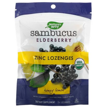 Nature's Way, Sambucus, Zinc Lozenges with Vitamin C, Honey Lemon, 24 Lozenges