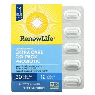 Renew Life, Ultimate Flora, Extra Care Go-Pack Probiotic, 30 Billion Live Cultures, 30 Vegetarian Capsules