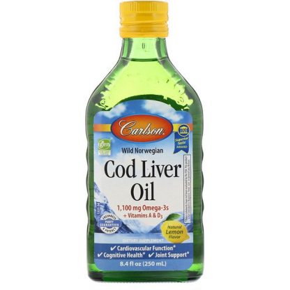 Carlson Labs, Wild Norwegian, Cod Liver Oil, Natural Lemon Flavor, 1,000 mg, 8.4 fl oz (250 ml)