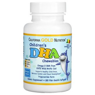 California Gold Nutrition, Children's DHA Chewables, Wild Arctic Cod, Strawberry-Lemon Flavor, 180 Fish Gelatin Softgels