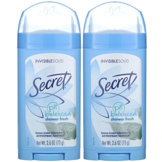 Secret, pH Balanced Antiperspirant/Deodorant, Invisible Solid, Shower Fresh, Twin Pack, 2.6 oz (73 g) Each