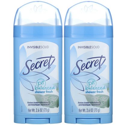 Secret, pH Balanced Antiperspirant/Deodorant, Invisible Solid, Shower Fresh, Twin Pack, 2.6 oz (73 g) Each