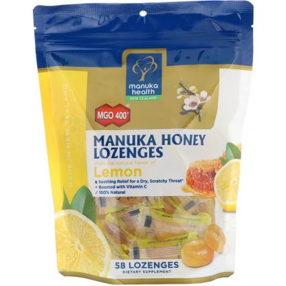 Manuka Health, Manuka Honey Lozenges, MGO 400+, Lemon, 58 Lozenges