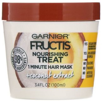 Garnier, Fructis, Nourishing Treat, 1 Minute Hair Mask + Coconut Extract, 3.4 fl oz (100 ml)