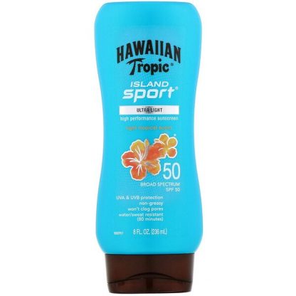 Hawaiian Tropic, Island Sport, Broad Spectrum Sunscreen, SPF 50, Light Tropical, 8 fl. oz (236 ml)