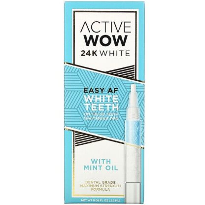 Active Wow, 24K White, Easy AF Teeth Whitening Pen with Mint Oil, 0.09 fl oz (2.5 ml)