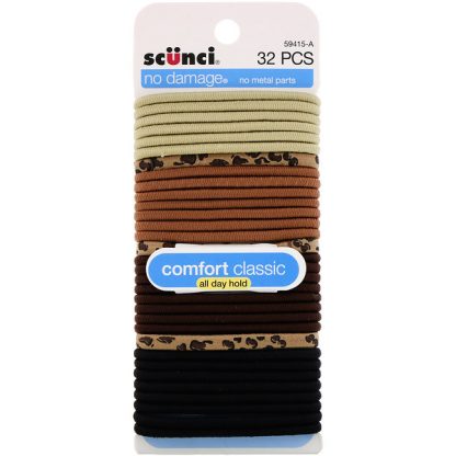 Scunci, No Damage Elastics, Comfort Classic, All Day Hold, 32 Pieces