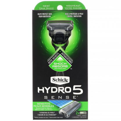 Schick, Hydro 5 Sense, Sensitive, 1 Razor, 2 Cartridges