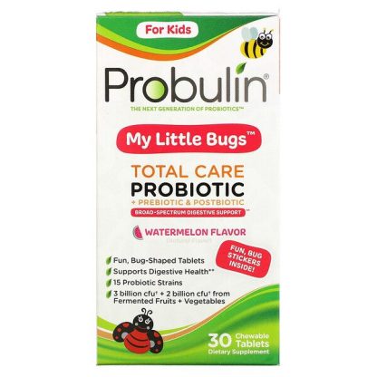 Probulin, For Kids, My Little Bugs, Total Care Probiotic + Prebiotic & Postbiotic, Watermelon, 30 Chewable Tablets