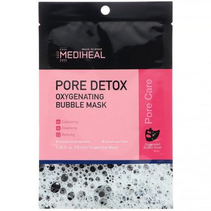 Mediheal, Pore Detox, Oxygenating Bubble Beauty Mask, 1 Sheet, 0.60 fl oz (18 ml)