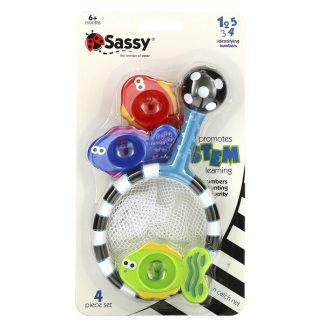 Sassy, Developmental Bath Toy, Catch 'n Count Net, 6 + Months, 4 Piece Set