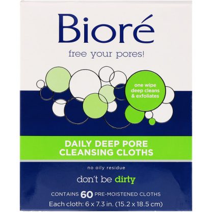 Biore, Daily Deep Pore Cleansing Cloths, 60 Pre-Moistened Cloths