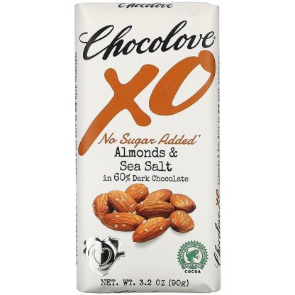 Chocolove, XO, Almonds & Sea Salt in 60% Dark Chocolate Bar, 3.2 oz (90 g)