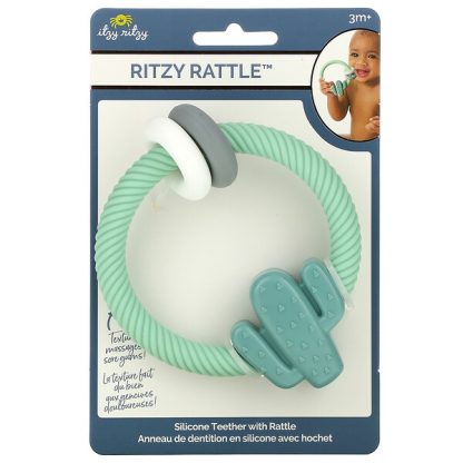 itzy ritzy, Ritzy Rattle, Silicone Teether with Rattle, 3+ Months, Cactus, 1 Teether