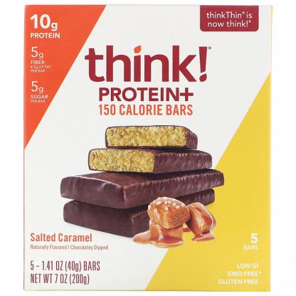 Think !, Protein+ 150 Calorie Bars, Salted Caramel, 5 Bars, 1.41 oz (40 g) Each