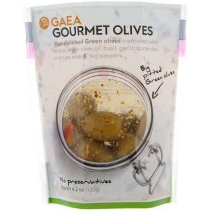 Gaea, Gourmet Olives, Marinated Pitted Green Olives, 4.2 oz (120 g)