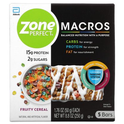 ZonePerfect, MACROS Bars, Fruity Cereal, 5 Bars, 1.76 oz (50 g) Each