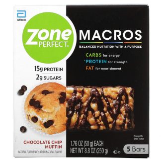 ZonePerfect, MACROS Bars, Chocolate Chip Muffin, 5 Bars, 1.76 oz (50 g) Each