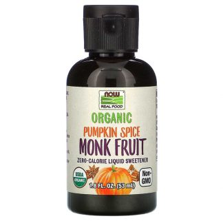 NOW Foods, Real Food, Organic Monk Fruit, Zero-Calorie Liquid Sweetener, Pumpkin Spice, 1.8 fl oz (53 ml)