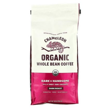 Chameleon Organic Coffee, Organic Whole Bean Coffee, Dark & Handsome, Dark Roast, 9 oz (255 g)