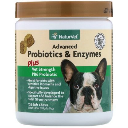 NaturVet, Advanced Probiotics and Enzymes, Plus Vet Strength PB6 Probiotic for Dogs, 120 Soft Chews