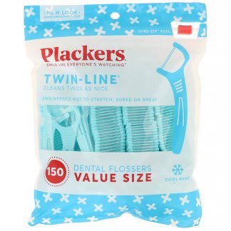 Plackers, Twin-Line, Dental Flossers, Value Size, Cool Mint, 150 Count