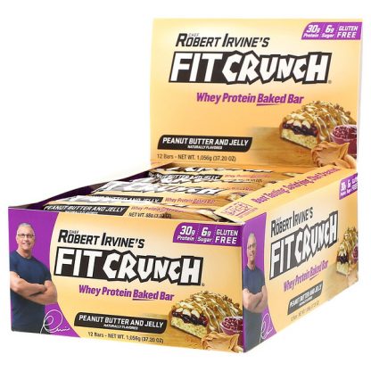 FITCRUNCH, Whey Protein Baked Bar, Peanut Butter and Jelly, 12 Bars, 3.10 oz (88 g) Each