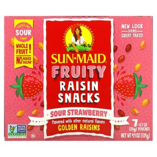 Sun-Maid, Fruity Raisin Snacks, Sour Strawberry, 7 Pouches, 0.7 oz (20 g) Each