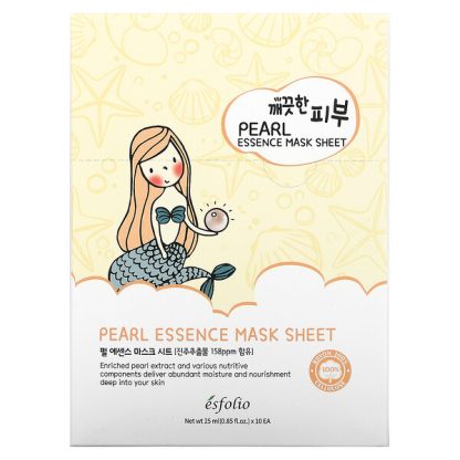 Esfolio, Pearl Essence Beauty Mask Sheet, 10 Sheet Masks, 0.85 fl oz (25 ml) Each